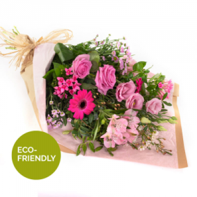 Raspberry Crush - A beautiful collection of flowers simply wrapped and ready to arrange.

